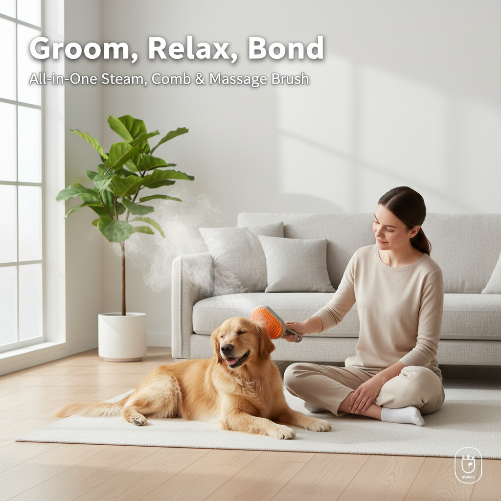 SnuggleBrush™ PetSpa – 3-in-1 Steam Grooming Brush